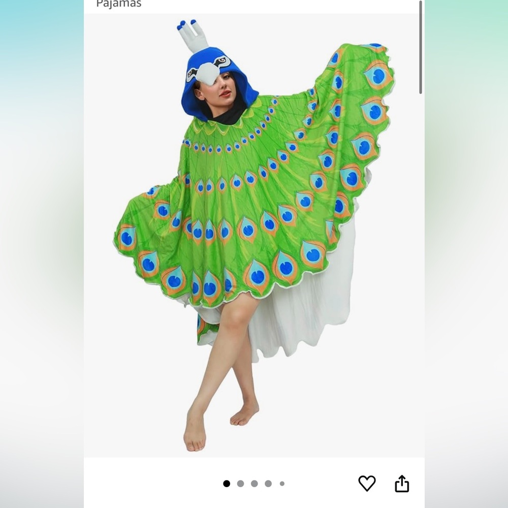 Peacock Costume with Green and Blue Feathers